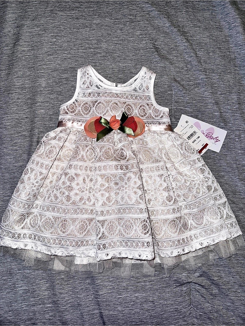 Bonnie Jean Baby/Toddler Girls Lace Overlay Formal Dress | Size 12M